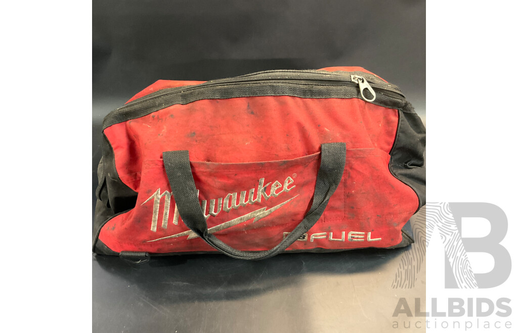 Three Makita Power Tools with Hand Tools in Milwaukee Carry Bag