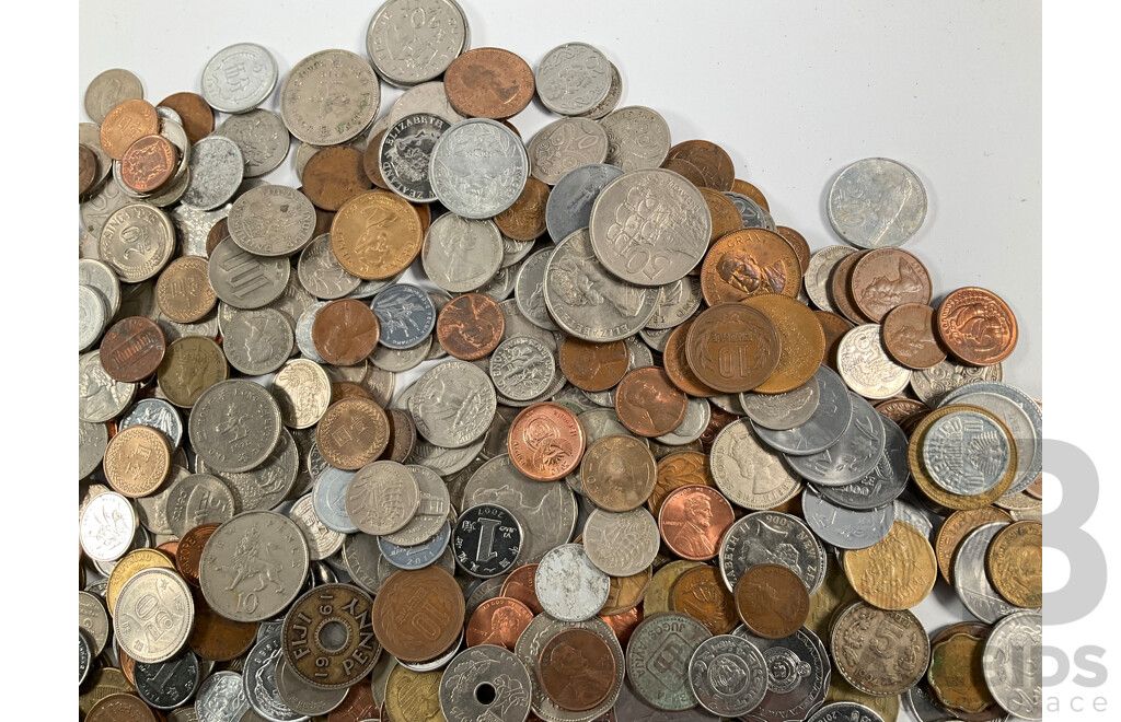 Collection of International Coins Including USA, Cuba, Costa Rica, New Zealand, Caribbean, Thailand, Malaysia, France Hong Kong, Australia, Israel, Fiji Canada - Approximately 3.3 Kilograms