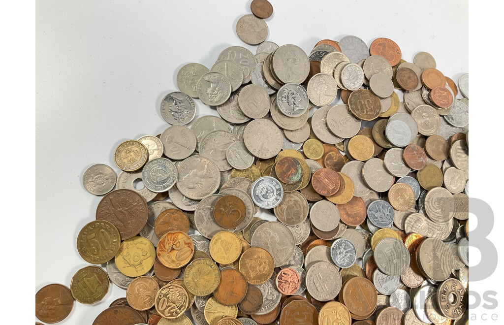 Collection of International Coins Including USA, Cuba, Costa Rica, New Zealand, Caribbean, Thailand, Malaysia, France Hong Kong, Australia, Israel, Fiji Canada - Approximately 3.3 Kilograms