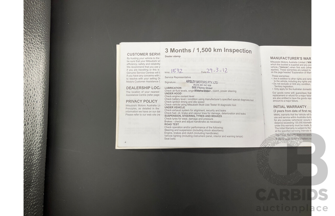 1/2012 Mitsubishi Triton GLX (4x4) MN MY12 C/Chas Solid White Turbo Diesel 2.5L