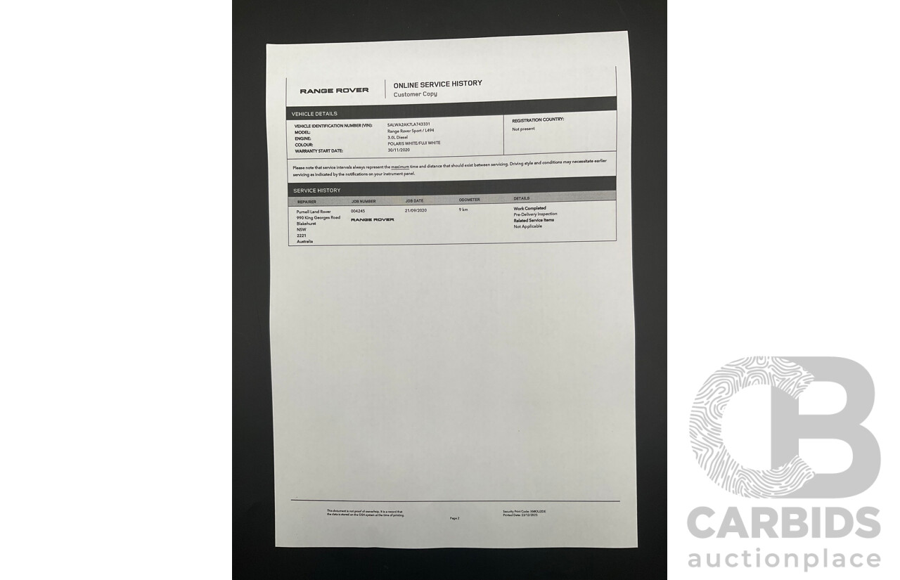 09/2020 Land Rover Range Rover Sport SDV6 HSE Dynamic (225kW AWD) L494 MY20.5 4d Wagon Fuji White Turbo Diesel V6 3.0L