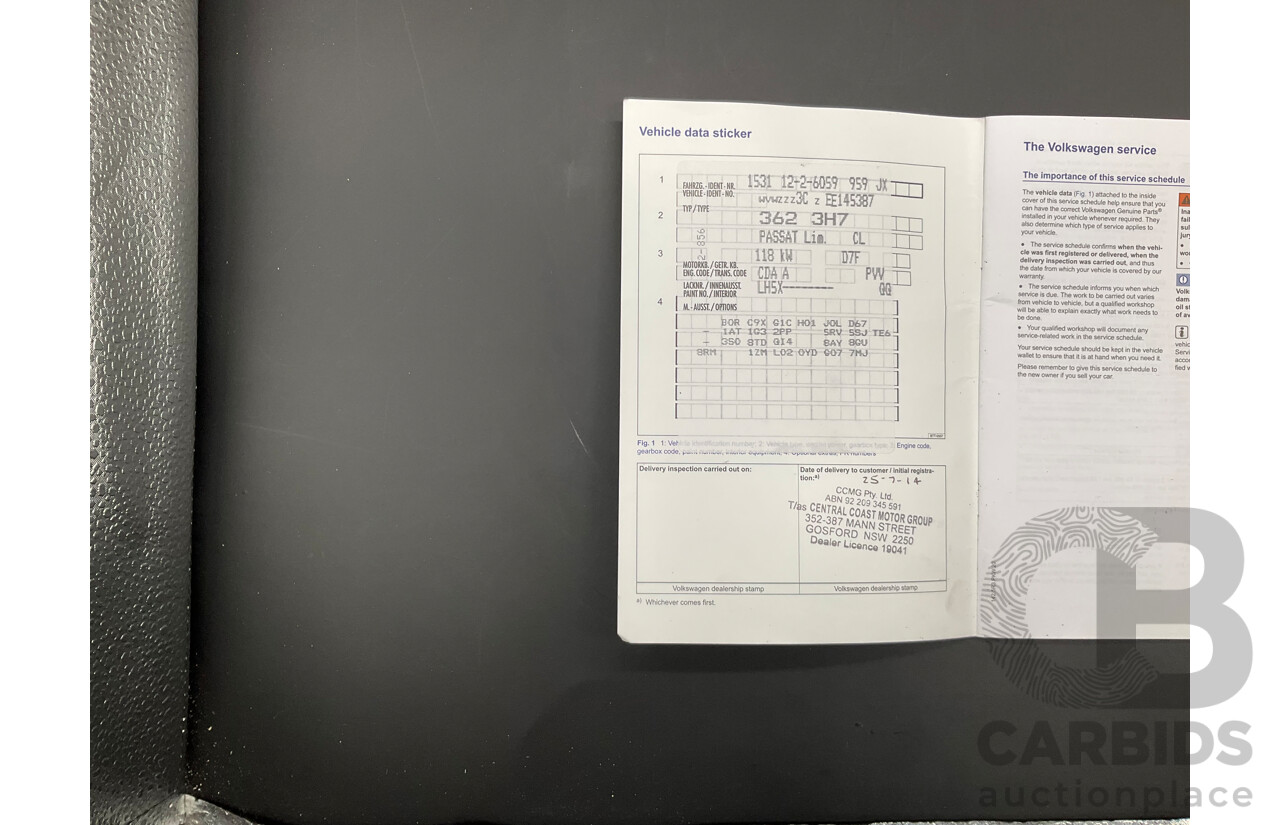7/2014 Volkswagen Passat 118 TSI 3C MY14.5 4d Sedan Night Blue Metallic Turbo 1.8L