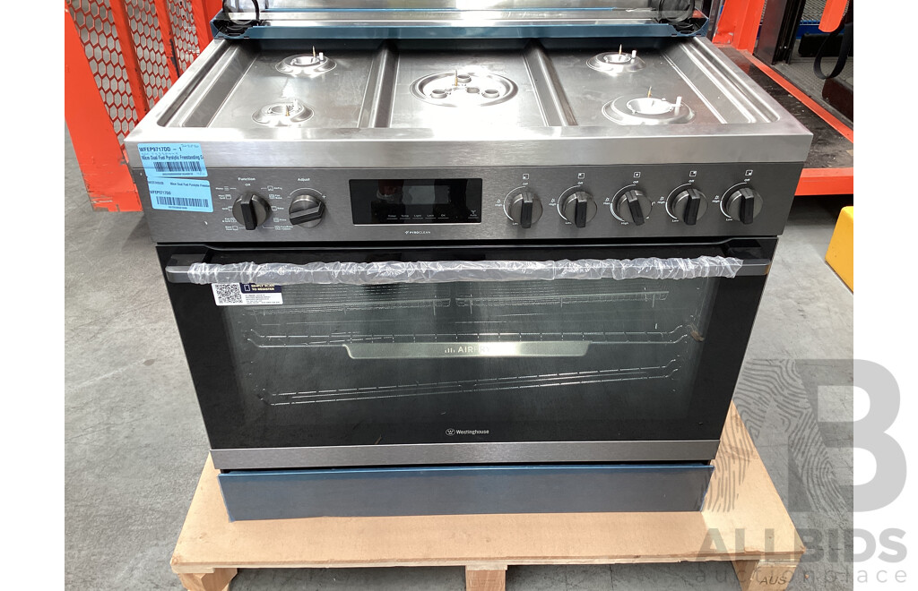 Westinghouse 900mm Dual Fuel Pyrolytic Freestanding Oven with AirFry - Dark Stainless Steel - ORP $4,699