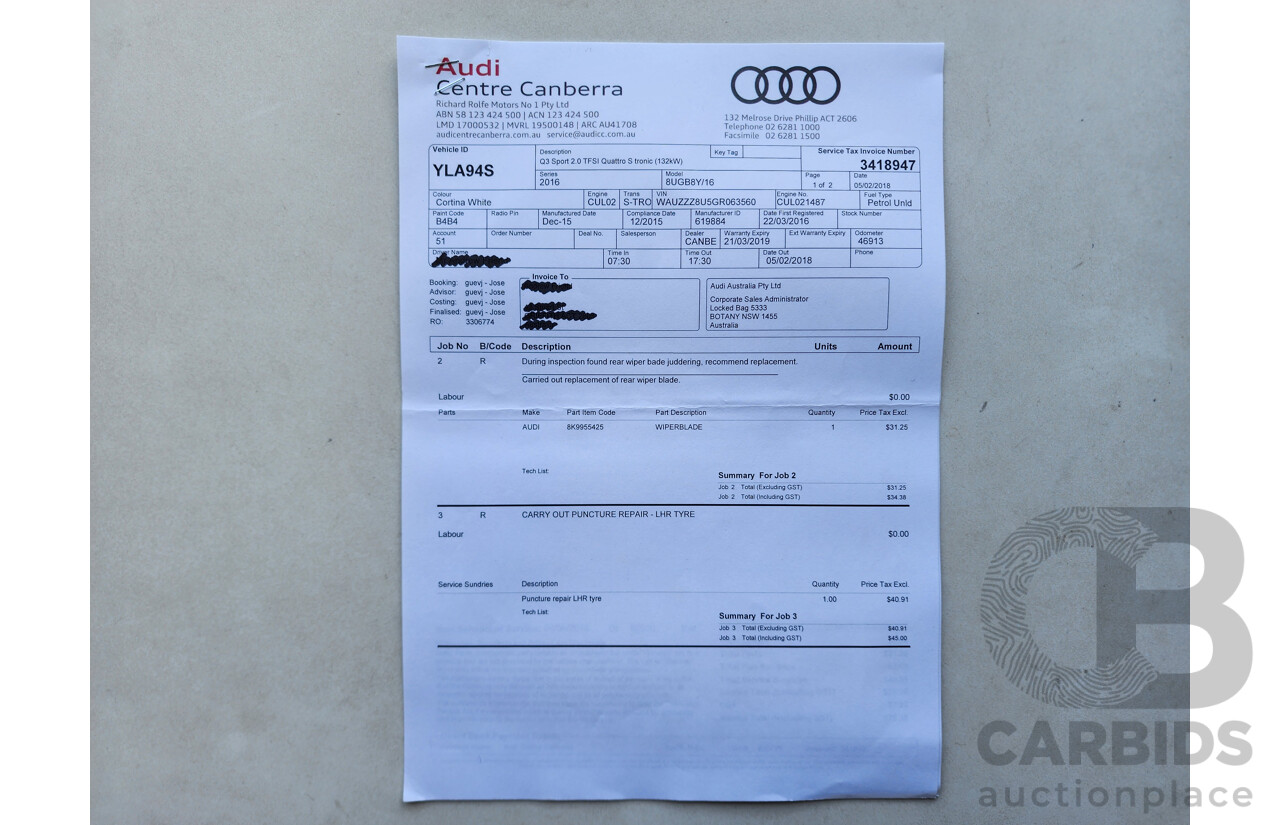 2/2016 Audi Q3 2.0 TFSI Sport Quattro (132kw) 8U MY16 4d Wagon White 2.0L