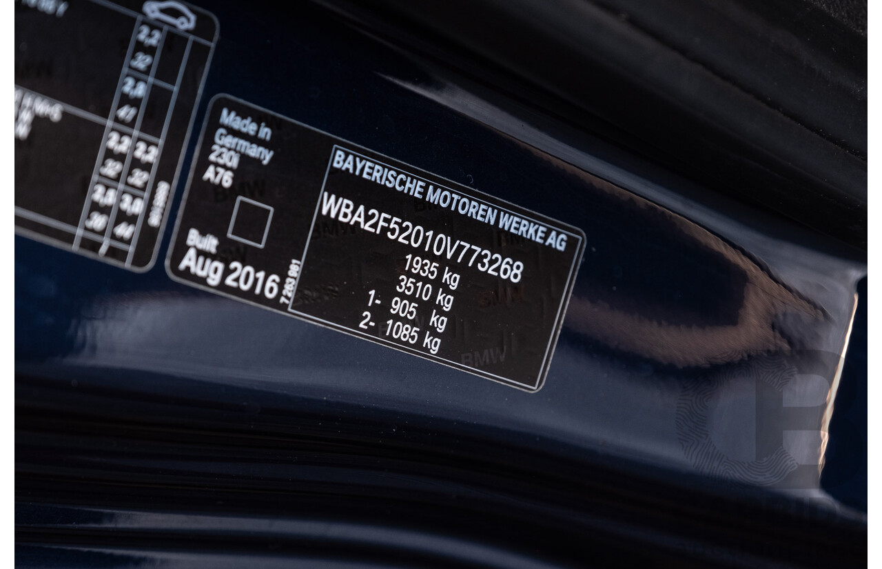 09/2017 BMW 230i Luxury Line (RWD) F22 MY17 2d Coupe Deep Sea Blue Metallic Turbo 2.0L