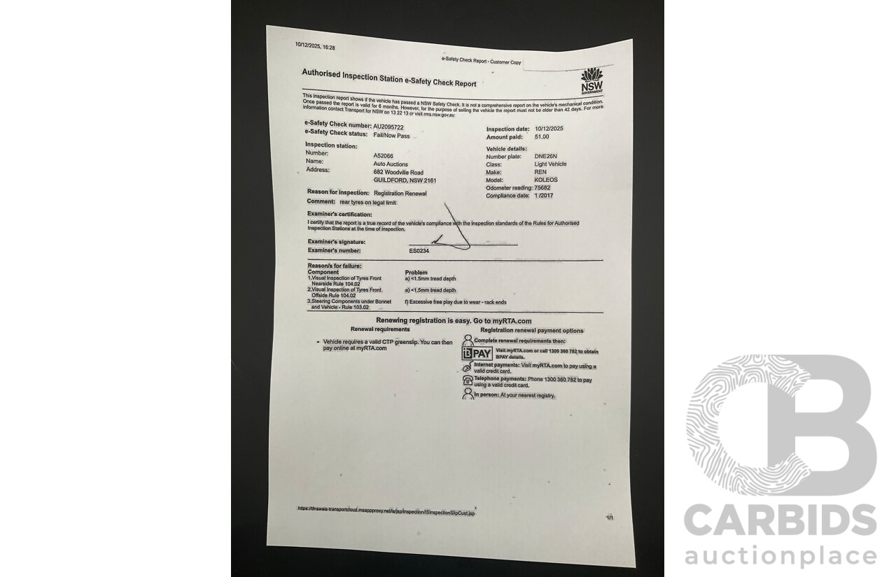 01/2017 Renault Koleos Intens X-Tronic (4x4) XZG 4d Wagon Metallic Black 2.5L