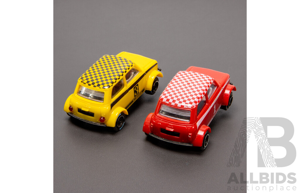 Pair of Scalextric Mini Clubman 1275 1:32 Scale Slot Cars