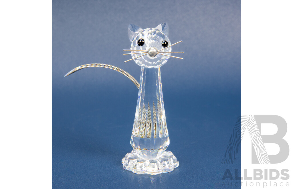 Collection of Three Swarovski Animal Figures Including a Standing Cat, a Mouse and a Goldfish