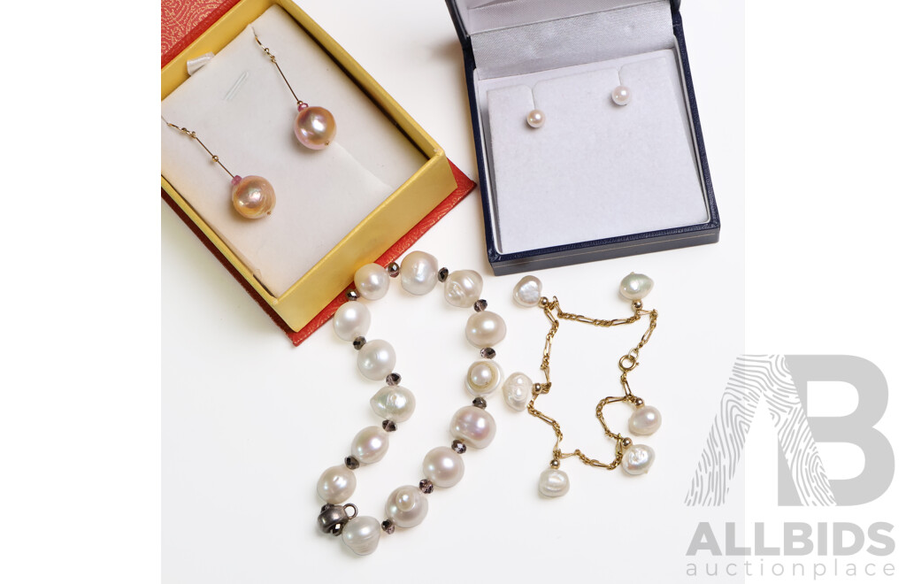 Assorted Pearl Jewellery - Earrings, Bracelets - Lot of 4