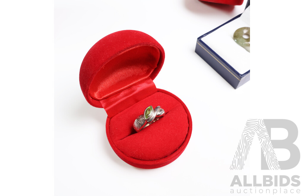 925 Stirling Silver Peridot Set and Loose Stones - Lot of 4