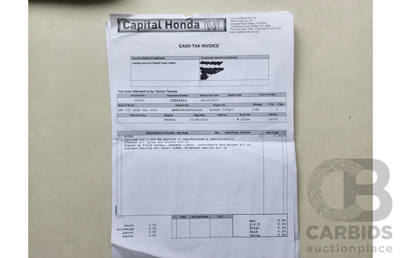 5/2015 Honda Hr-V VTi  4d Wagon White 1.8L