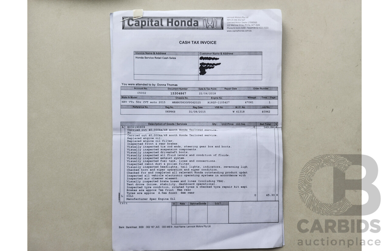 5/2015 Honda Hr-V VTi  4d Wagon White 1.8L