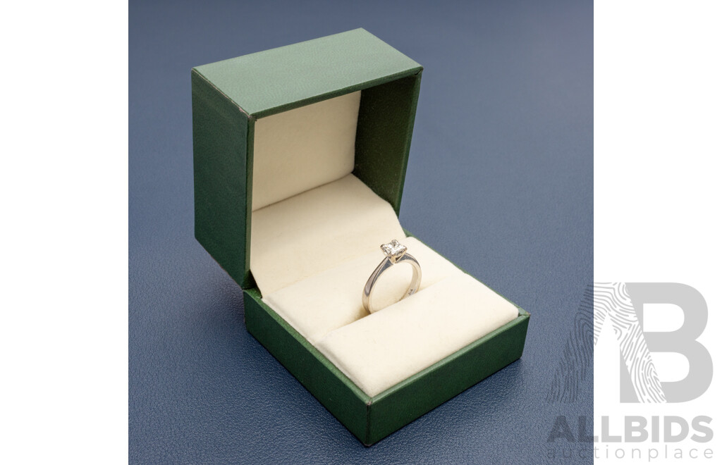 18ct White Gold Solitaire Natural Princess Cut Engagement Ring, Size L.5. Total Weight - 4.12gms