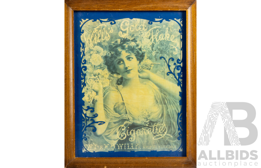 Antique Wills Gold Flake Cigarettes Advertising Poster, Original Framed Poster, 50 x 40 cm (frame)