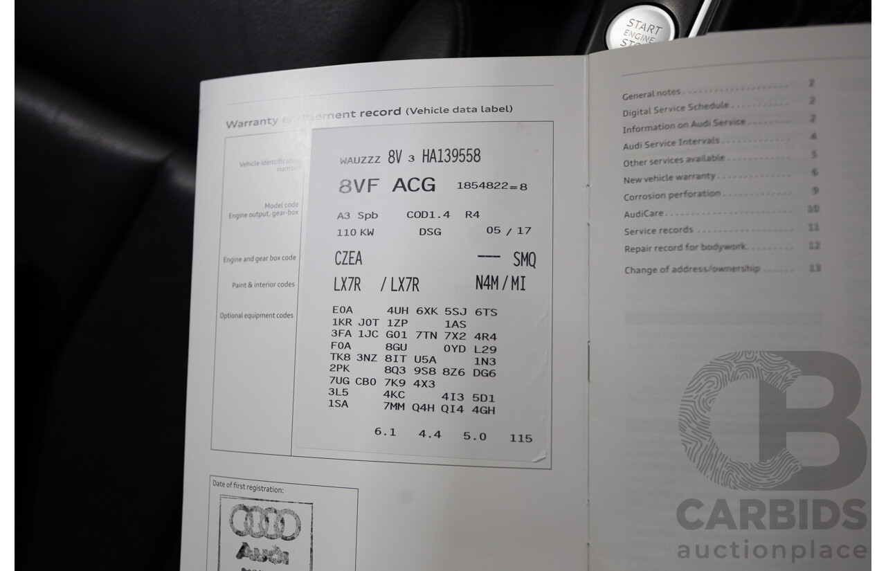 10/2017 Audi A3 TFSI Sportback COD 8V MY18 5D Hatchback Monsoon Grey Metallic Turbo 1.4L