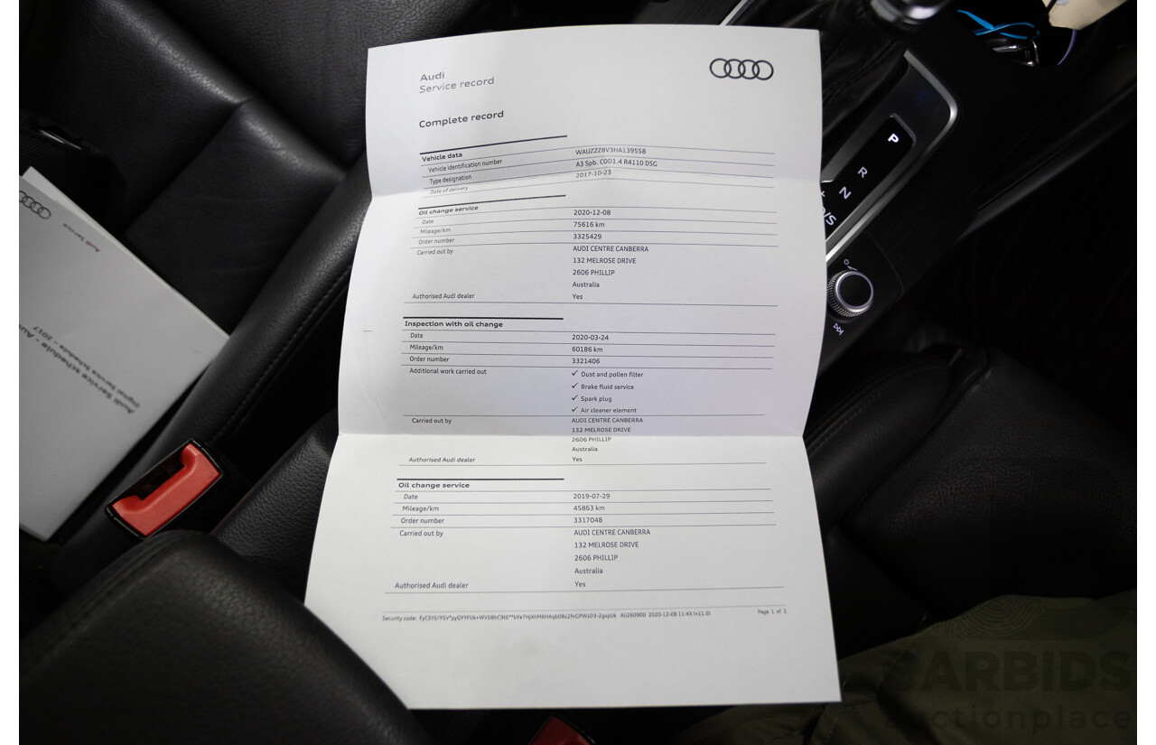 10/2017 Audi A3 TFSI Sportback COD 8V MY18 5D Hatchback Monsoon Grey Metallic Turbo 1.4L