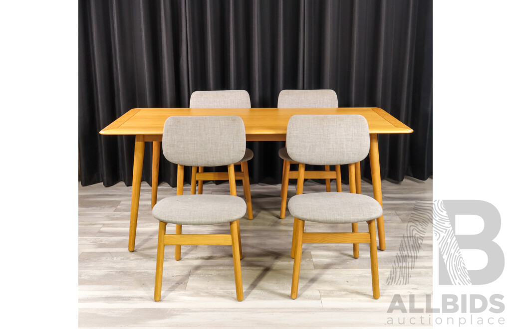 Modern Timber Dining Table with Four Upholstered Chairs by Freedom Furniture
