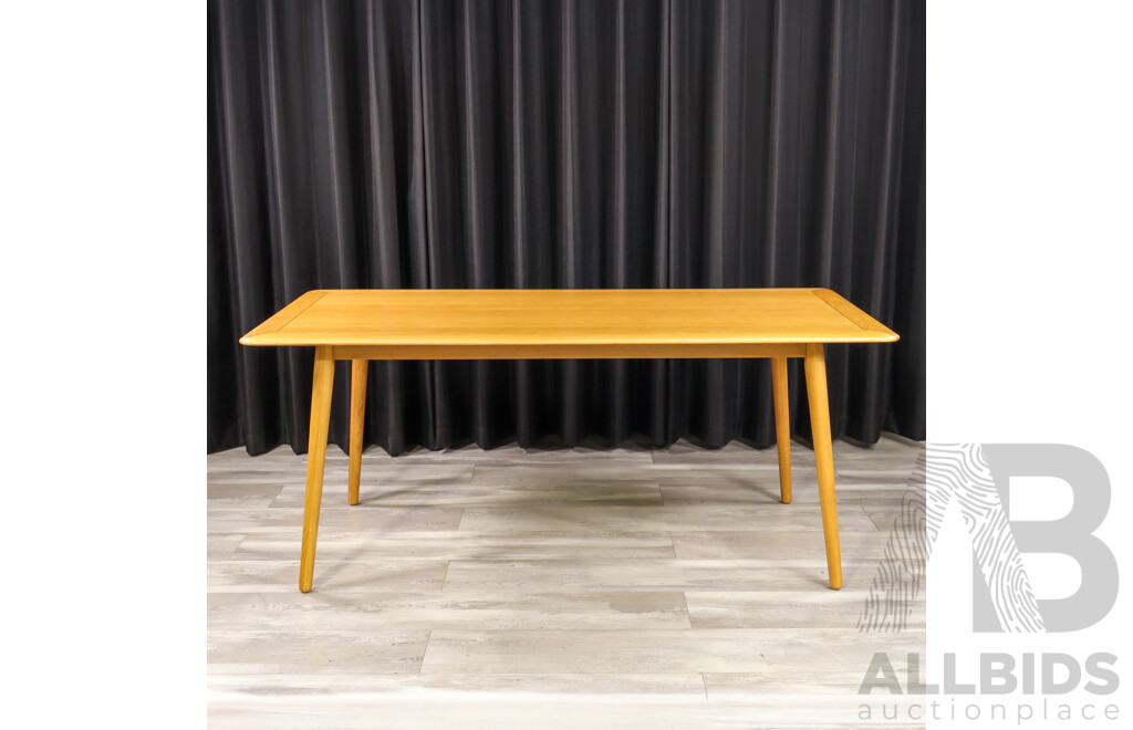 Modern Timber Dining Table with Four Upholstered Chairs by Freedom Furniture