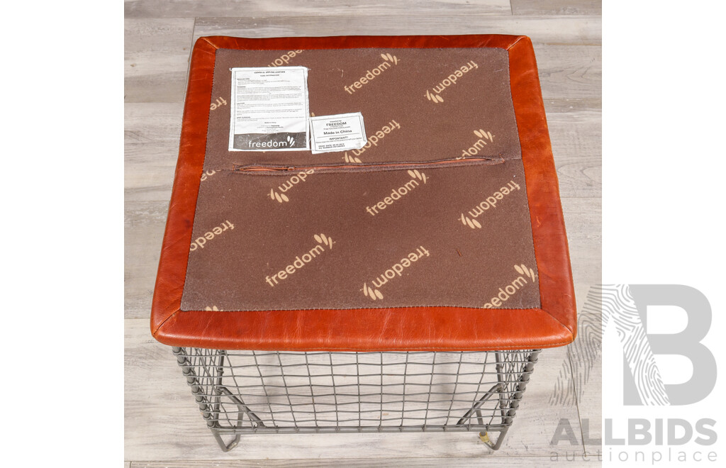 Wire Based Footstool with Loose Leather Top by Freedom Furniture
