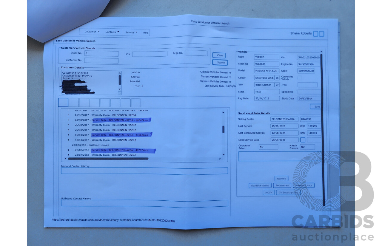 12/2014 Mazda Mazda6 Atenza 6C 4d Sedan White 2.2L