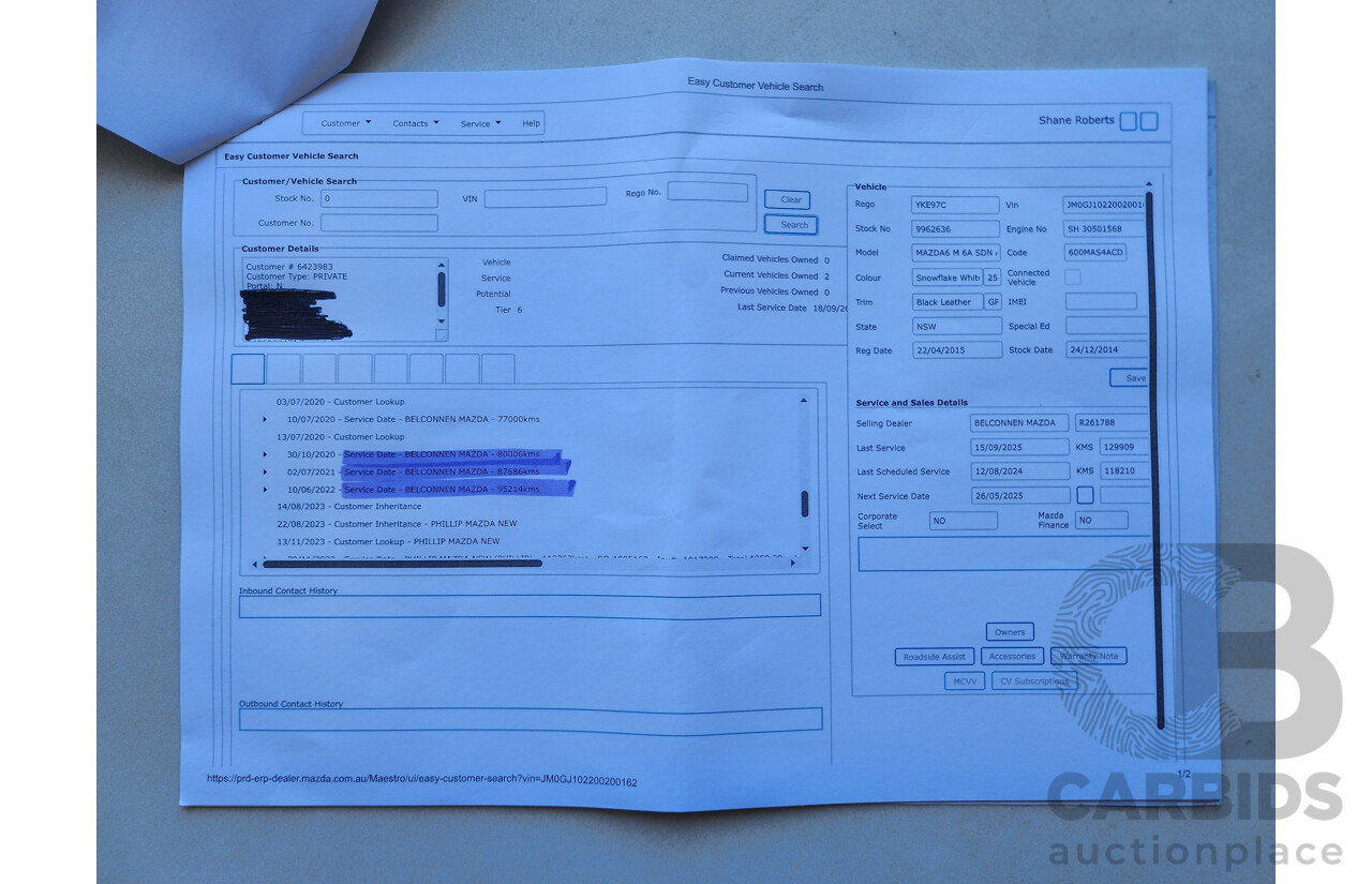 12/2014 Mazda Mazda6 Atenza 6C 4d Sedan White 2.2L