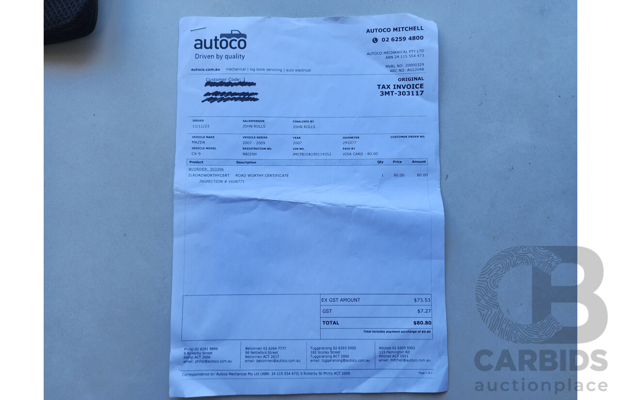 11/2008 Mazda Cx-9 Luxury  4d Wagon Black 3.7L