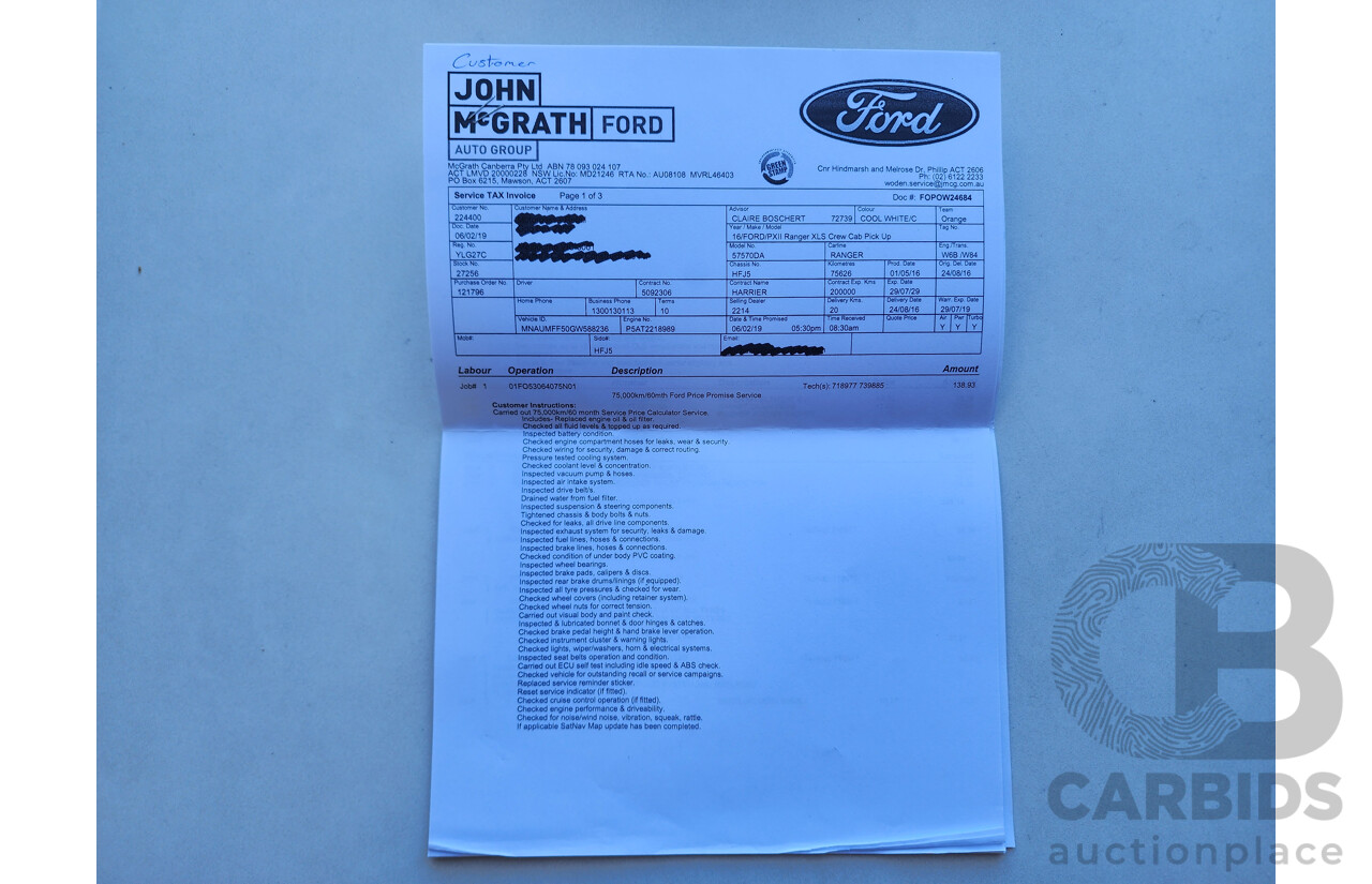 6/2016 Ford Ranger XLS 3.2 (4x4) PX MKII Dual Cab Utility White 3.2L