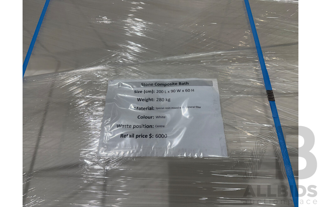 Stone Composite Bath - White, 200Lx 90W X 60H - ORP $6,000.00
