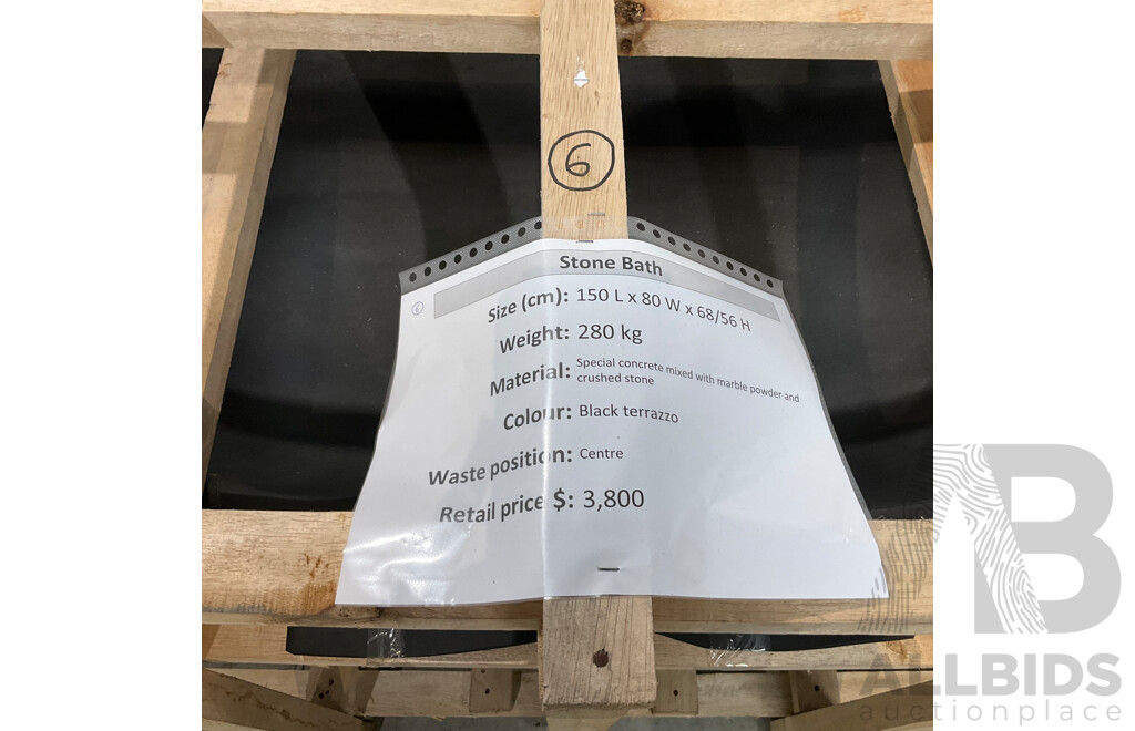 Stone Bath - Black Terrazzo  (150L X 80W X 68/56H ) - ORP $3,800.00