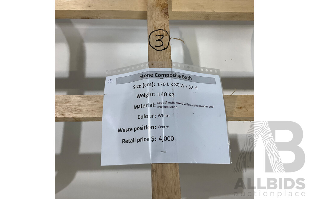 Stone Bath - White (170L X 80W X 52H ) - ORP $4,000.00