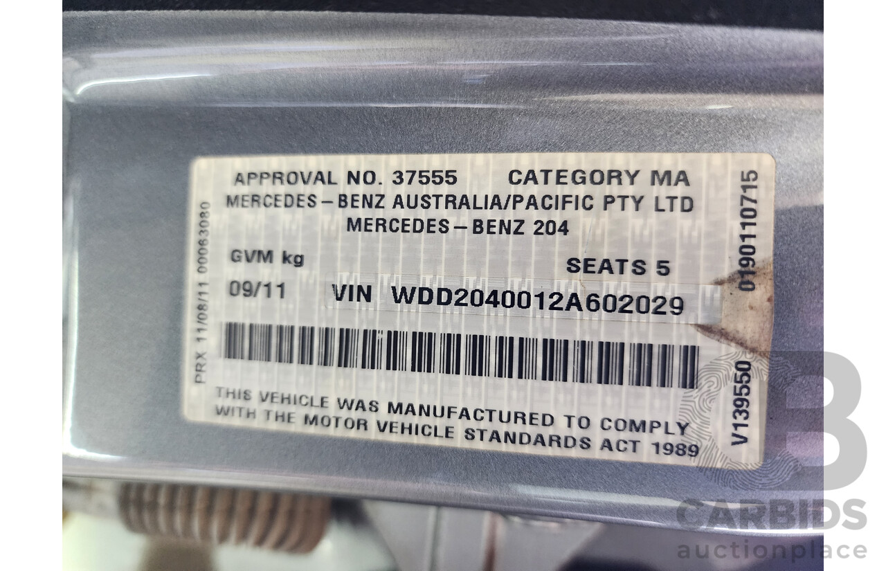 9/2011 Mercedes-Benz C200 CDI BE W204 MY11 4d Sedan Silver Turbo Diesel 2.1L