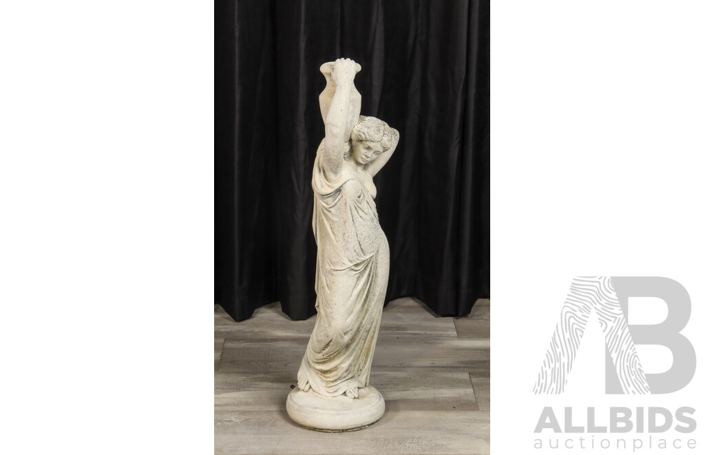 Vintage Concrete Water Fountain of a Urn Carring Maiden