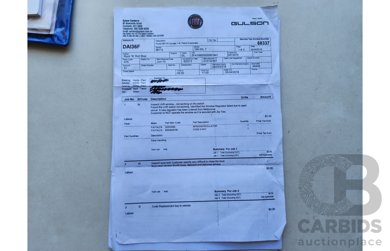 10/2013 Fiat Punto Lounge MY13 5d Hatchback Blue 1.4L