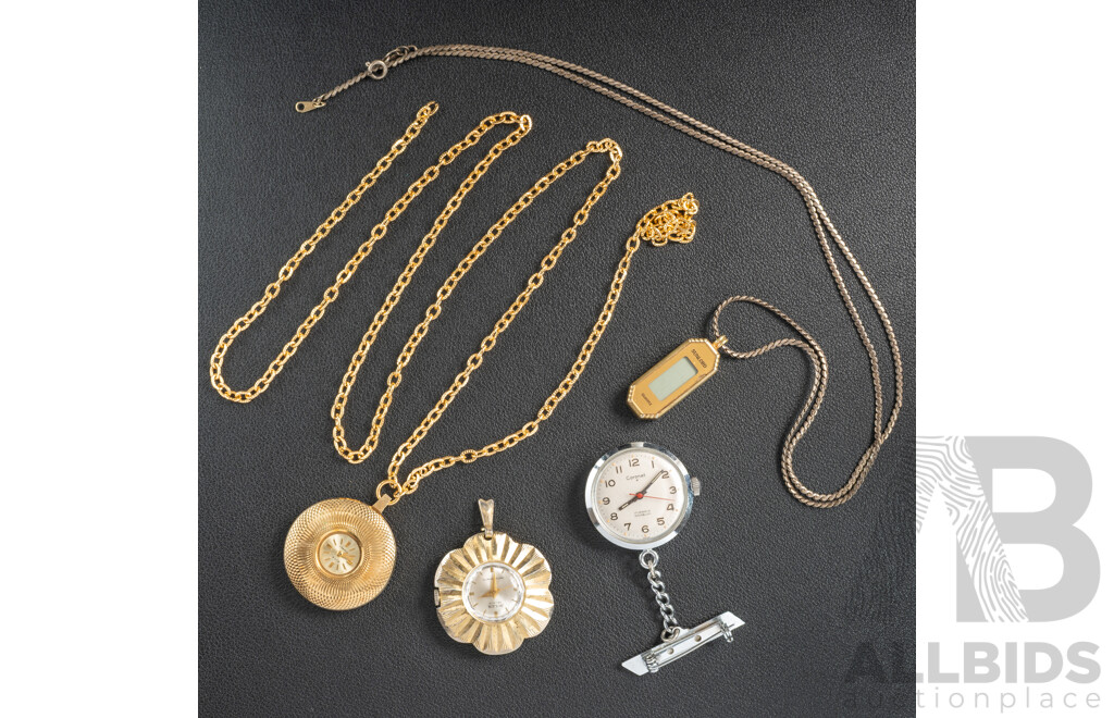 Collection of (4) Vintage Pendant Watches - Buler, Coronet, Rita & Sunlord