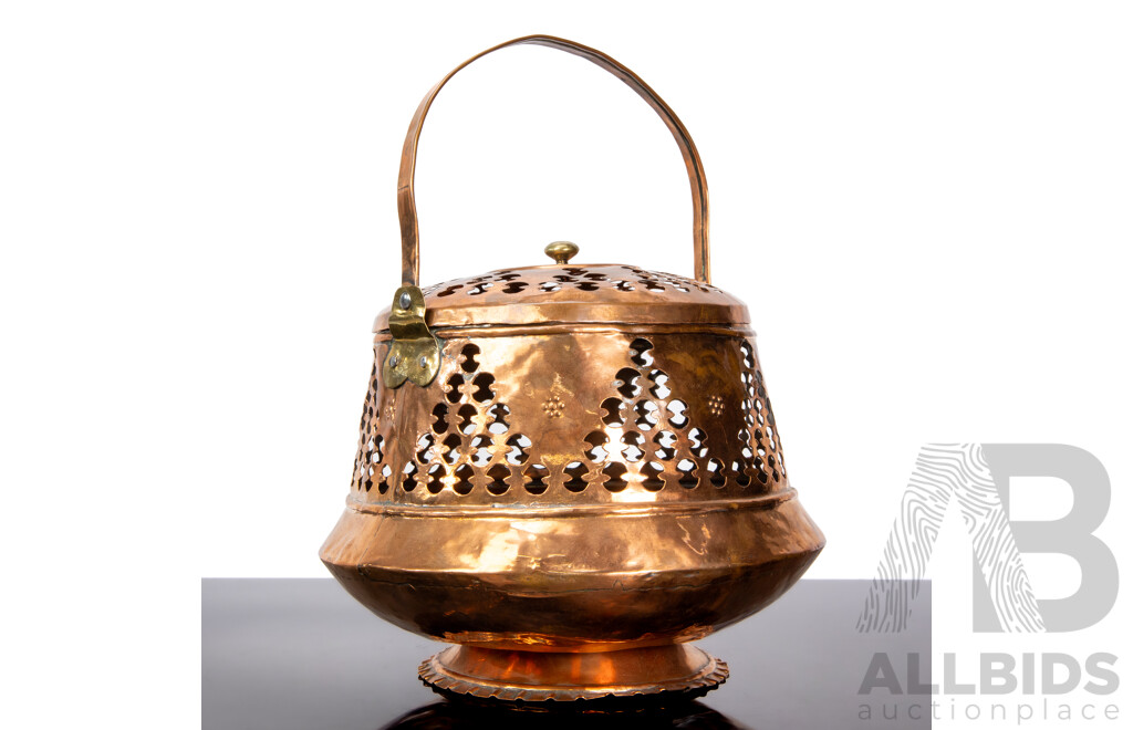 Vintage Pierced Copper Pot with Lid