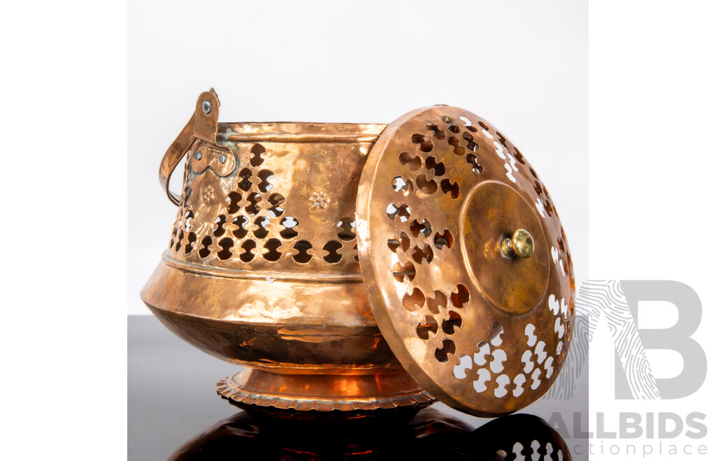 Vintage Pierced Copper Pot with Lid