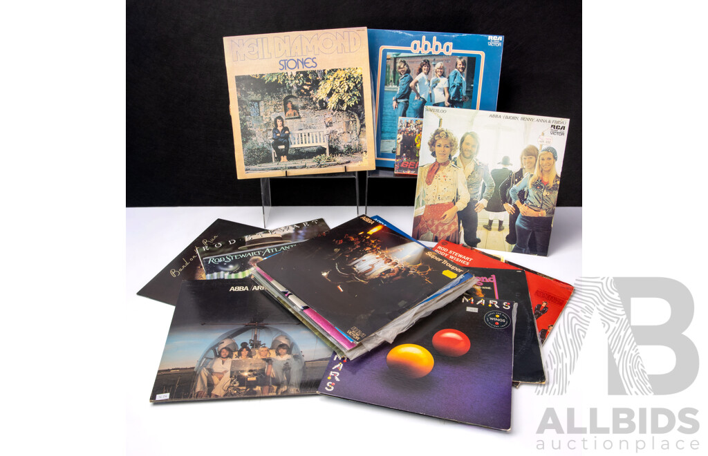 Collection of Twenty-Two Vinyl Records and One CD Including ABBA, Neil Diamond, Rod Stewart, Michael Jackson and the Beatles