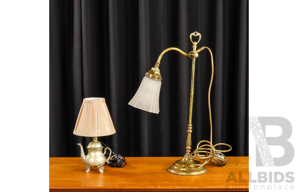 Brass Articulated Desk Lamp and Kettle Example