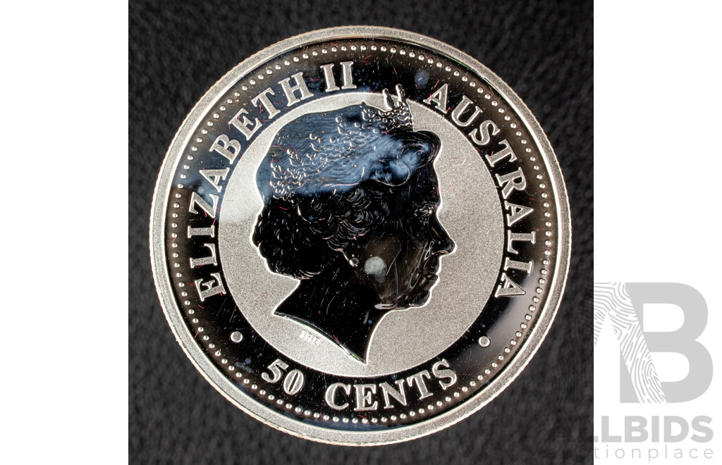Australian Perth Mint 2000 Silver Fifty Cent Coin, Lunar Series I, Year of the Dragon .999