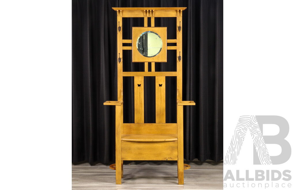 Edwardian Oak Hall Stand with Central Mirror