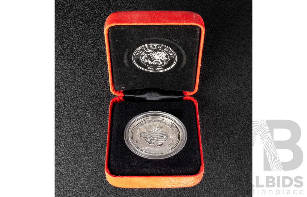 Australian Perth Mint 2001 Silver Fifty Cent Coin, Lunar Series I, Year of the Snake .999