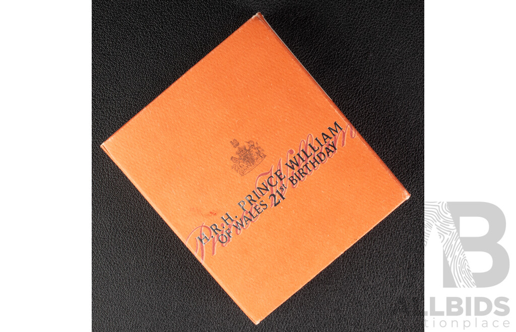 Australian Perth Mint 2003 Coloured Silver One Dollar Coin, H.R.H Prince William of Wales 21st Birthday .999