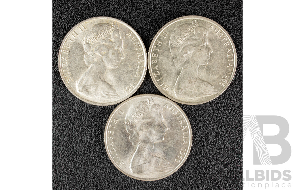 Three Australian 1966 Round Silver Fifty Cent Coins .800