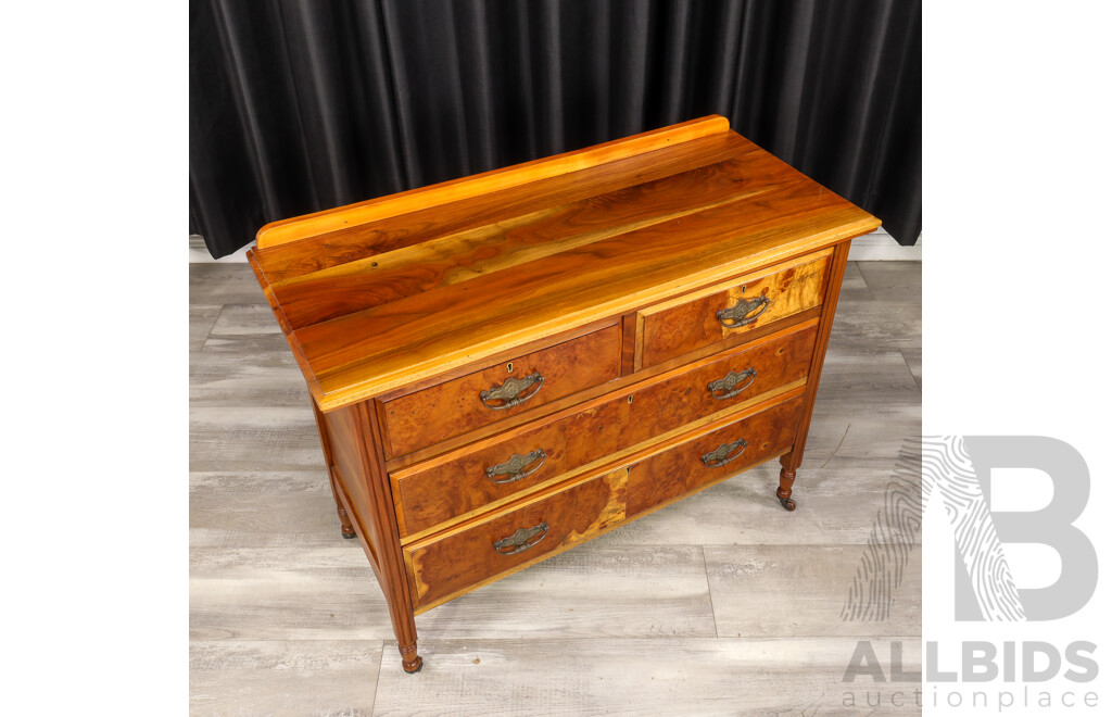 Edwardian Bur Walnut Elevated Chest of Four Drawers