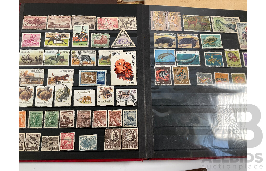 Singapore 1981 Six UNC Coin Set, Four Stamp Albums Including Junior Globe Loose Leaf Stamp Album, Australian Predecimal, Germany, USA, Italy, Belgium, Denmark, Hungary, Netherlands, India, Russia, China