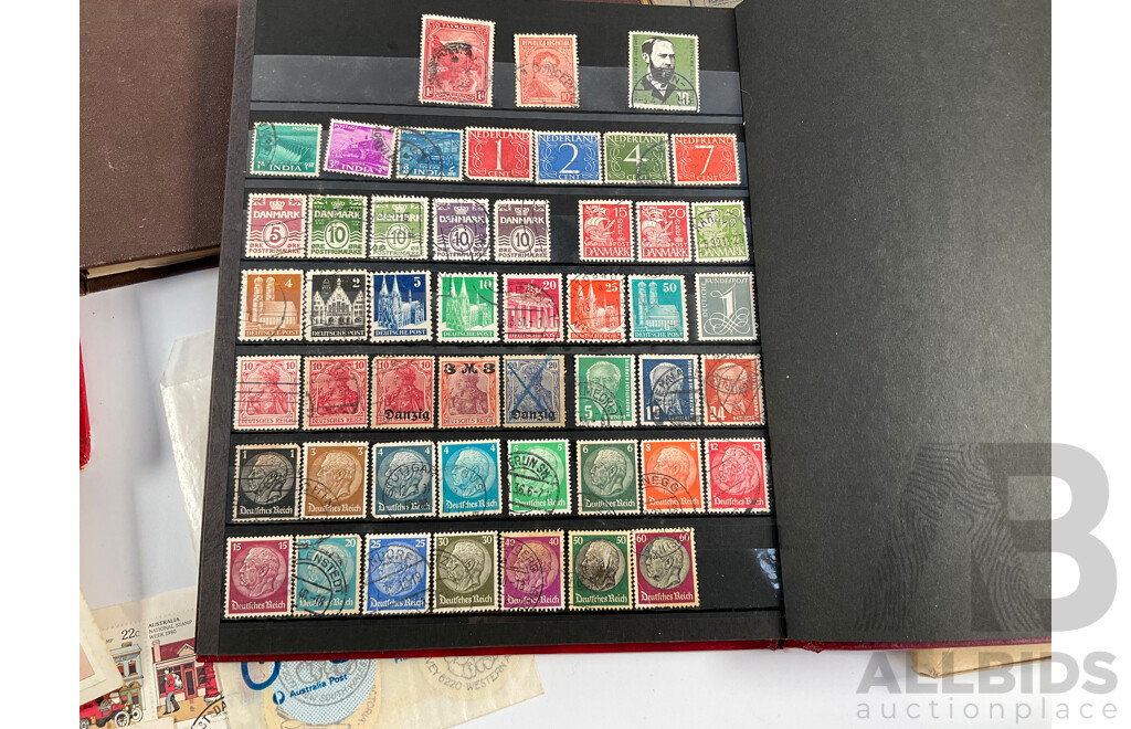 Singapore 1981 Six UNC Coin Set, Four Stamp Albums Including Junior Globe Loose Leaf Stamp Album, Australian Predecimal, Germany, USA, Italy, Belgium, Denmark, Hungary, Netherlands, India, Russia, China