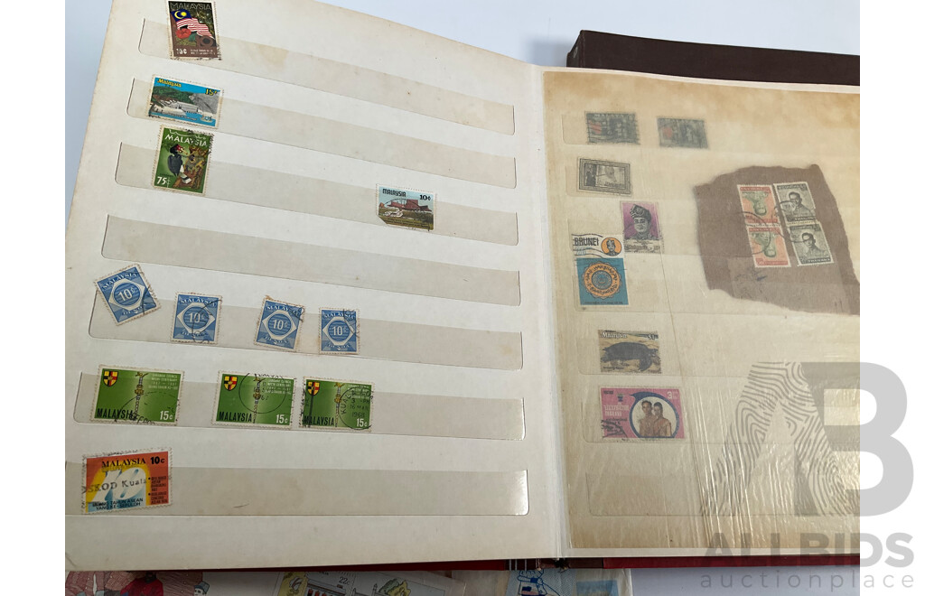 Singapore 1981 Six UNC Coin Set, Four Stamp Albums Including Junior Globe Loose Leaf Stamp Album, Australian Predecimal, Germany, USA, Italy, Belgium, Denmark, Hungary, Netherlands, India, Russia, China