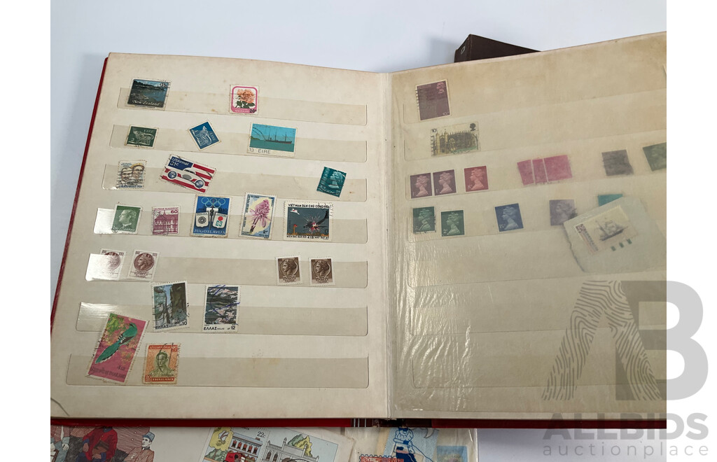 Singapore 1981 Six UNC Coin Set, Four Stamp Albums Including Junior Globe Loose Leaf Stamp Album, Australian Predecimal, Germany, USA, Italy, Belgium, Denmark, Hungary, Netherlands, India, Russia, China