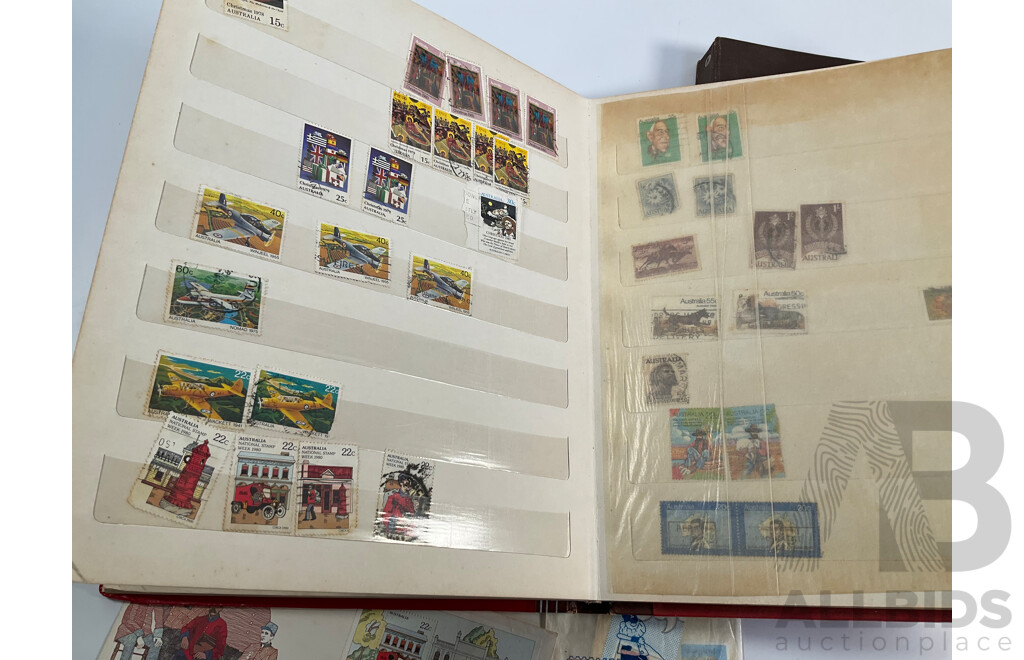 Singapore 1981 Six UNC Coin Set, Four Stamp Albums Including Junior Globe Loose Leaf Stamp Album, Australian Predecimal, Germany, USA, Italy, Belgium, Denmark, Hungary, Netherlands, India, Russia, China