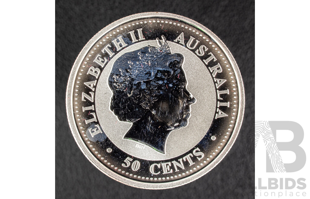 Australian Perth Mint 2000 Silver Fifty Cent Coin, Lunar Series I, Year of the Dragon .999
